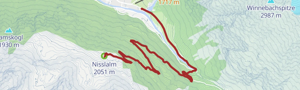 Route map: Nissl Alm - Längenfeld/Gries